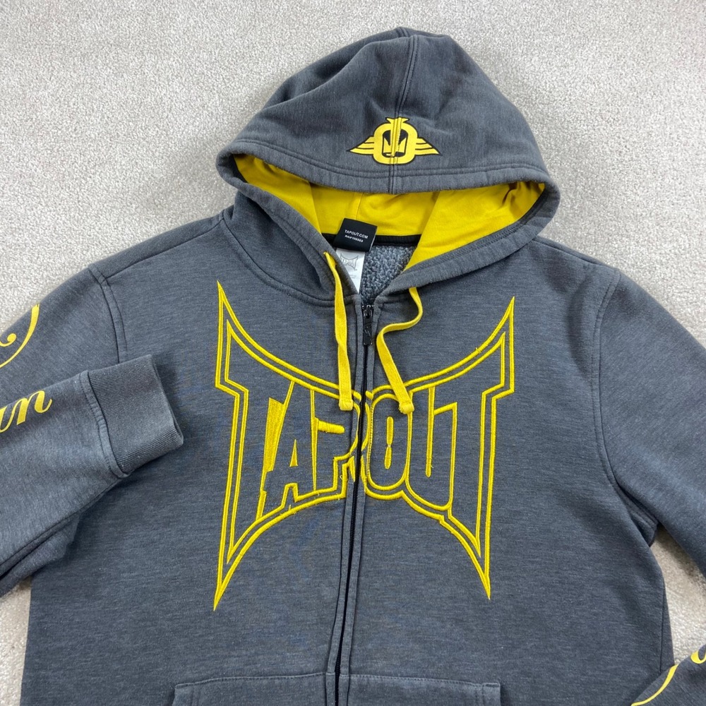 Tapout Hoodie Zip Up Mens XL Gray Yellow Graphic Driven To Win Simply Believe